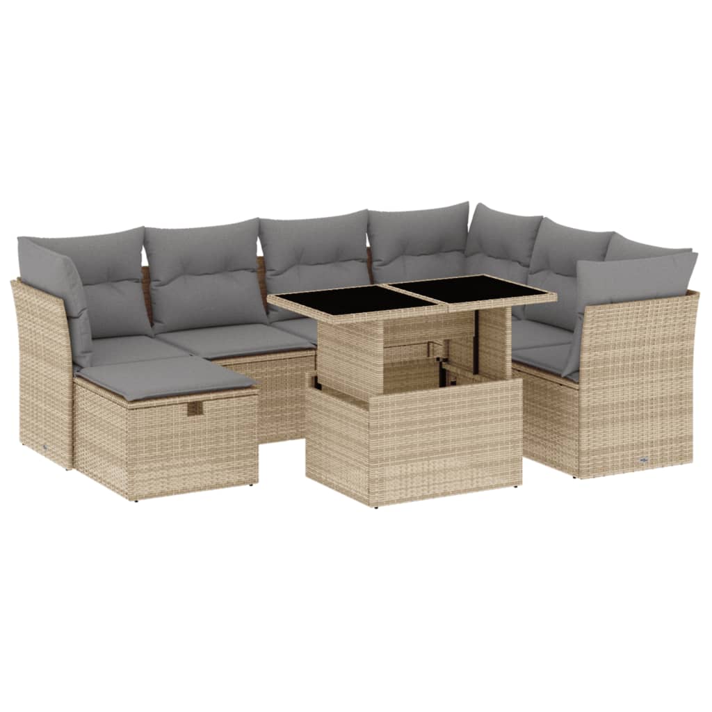 Set Divano da Giardino 8 pz con Cuscini Beige in Polyrattan - homemem39