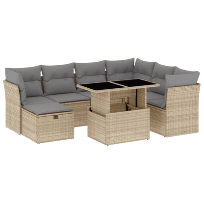 Set Divano da Giardino 8 pz con Cuscini Beige in Polyrattan - homemem39