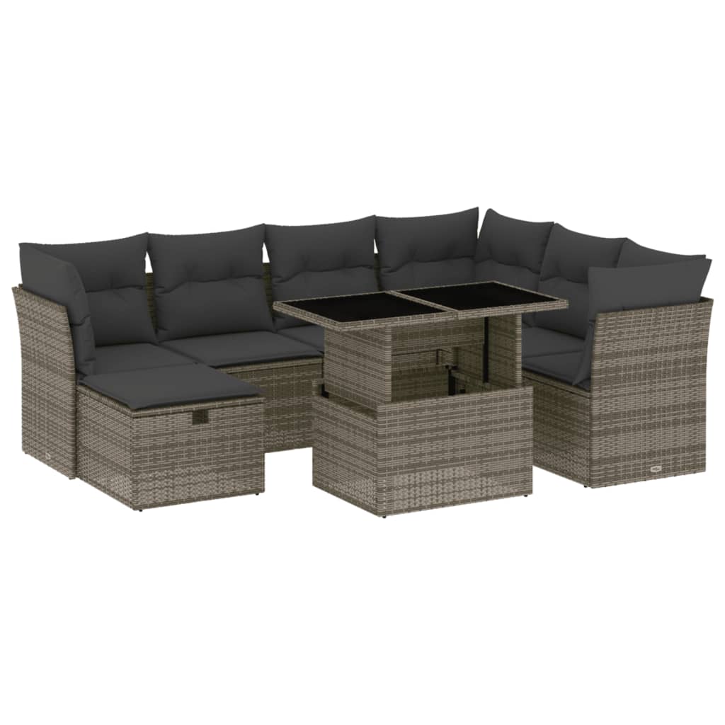 Set Divano da Giardino 8 pz con Cuscini Grigio in Polyrattan | homemem39