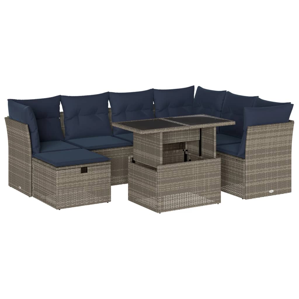 Set Divani da Giardino 8 pz con Cuscini Grigio in Polyrattan