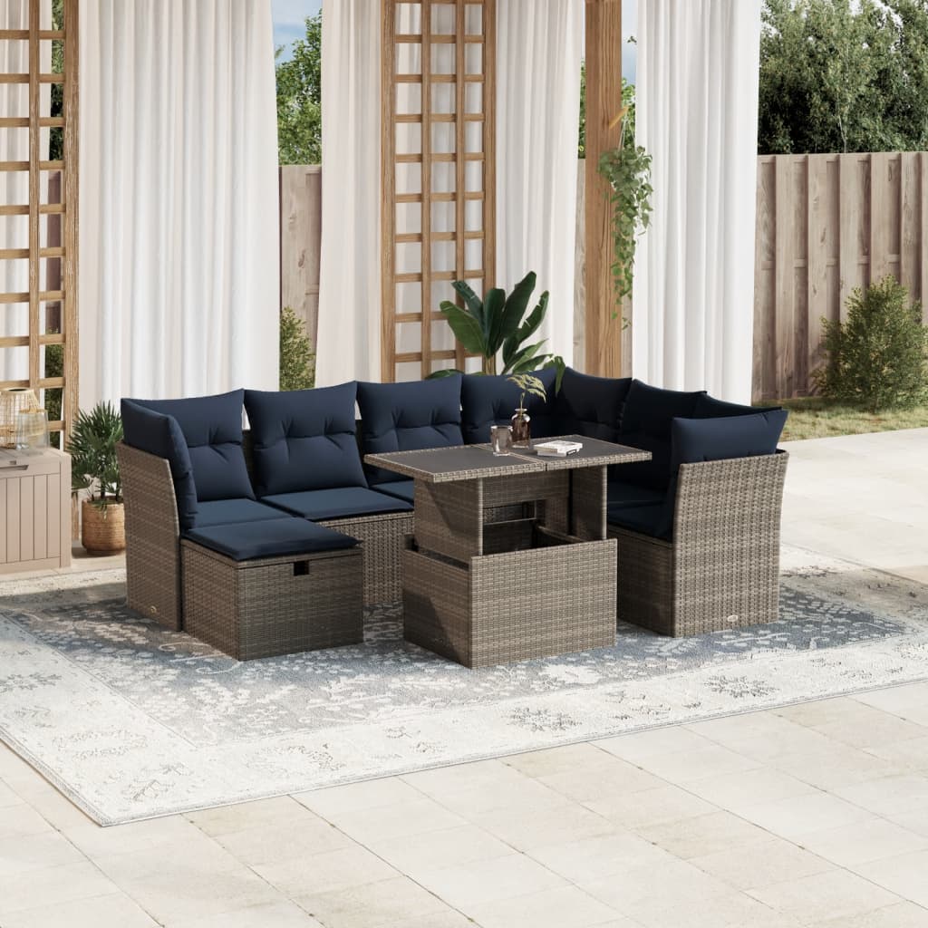 Set Divani da Giardino 8 pz con Cuscini Grigio in Polyrattan