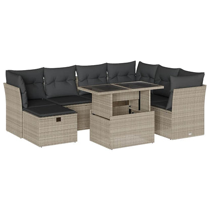 Set Divano da Giardino 8pz con Cuscini Grigio Chiaro Polyrattan - homemem39