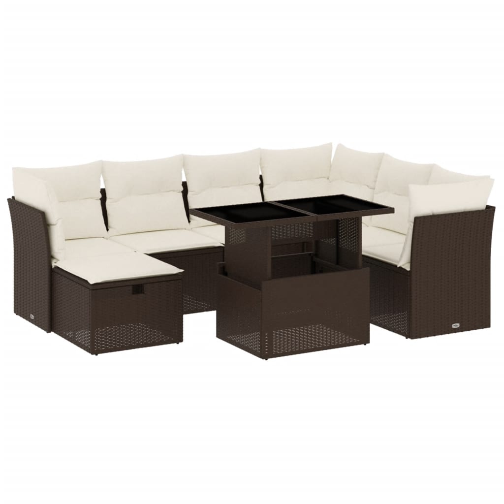 Set Divani da Giardino 8 pz con Cuscini Marrone in Polyrattan - homemem39