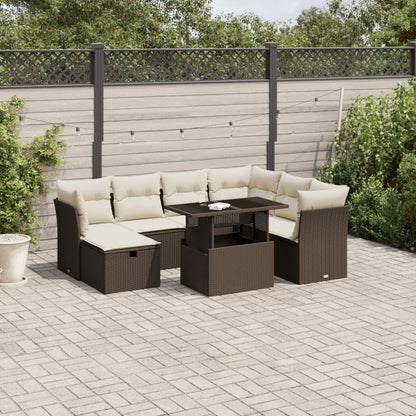 Set Divani da Giardino 8 pz con Cuscini Marrone in Polyrattan - homemem39