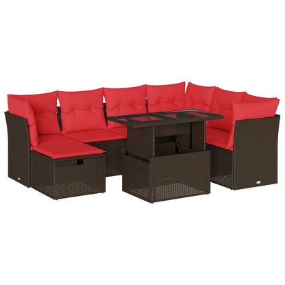 Set Divani da Giardino 8 pz con Cuscini Marrone in Polyrattan
