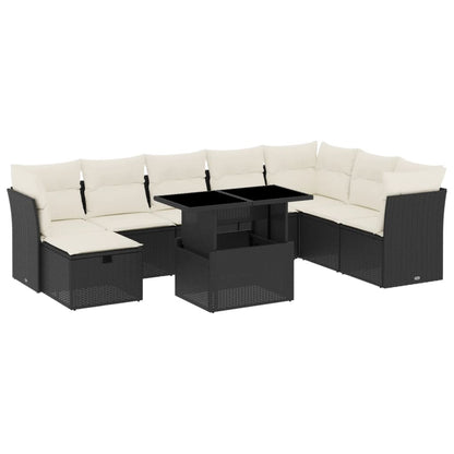 Set Divani da Giardino 9 pz con Cuscini Nero in Polyrattan - homemem39