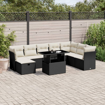Set Divani da Giardino 9 pz con Cuscini Nero in Polyrattan - homemem39