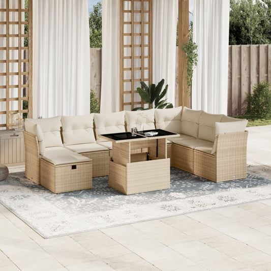 Set Divano da Giardino 9 pz con Cuscini Beige in Polyrattan - homemem39