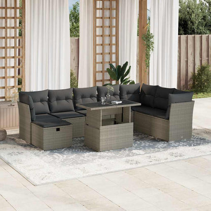 Set Divano da Giardino 9pz con Cuscini Grigio Chiaro Polyrattan - homemem39