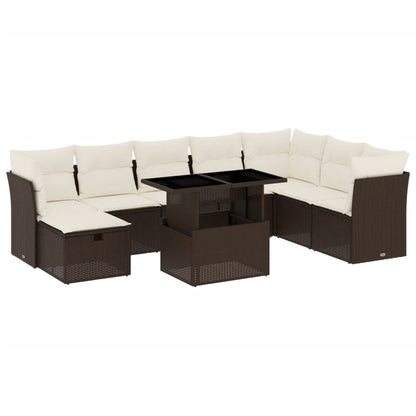 Set Divani da Giardino 9pz con Cuscini Marrone in Polyrattan - homemem39