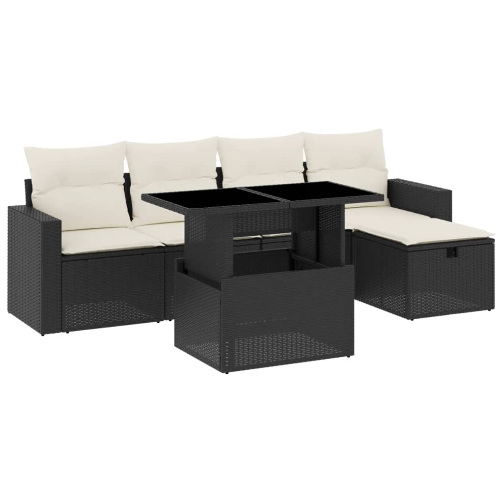 Set Divano da Giardino 6 pz con Cuscini Nero in Polyrattan - homemem39