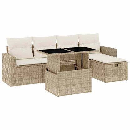 Set Divano da Giardino 6 pz con Cuscini Beige in Polyrattan - homemem39