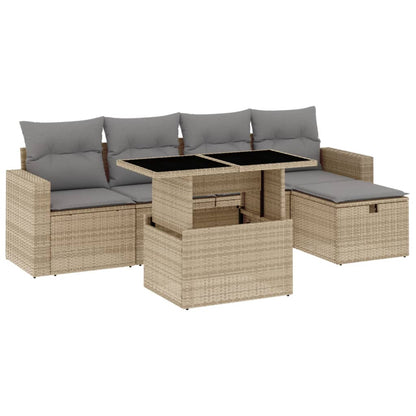 Set Divano da Giardino 6 pz con Cuscini Beige in Polyrattan - homemem39