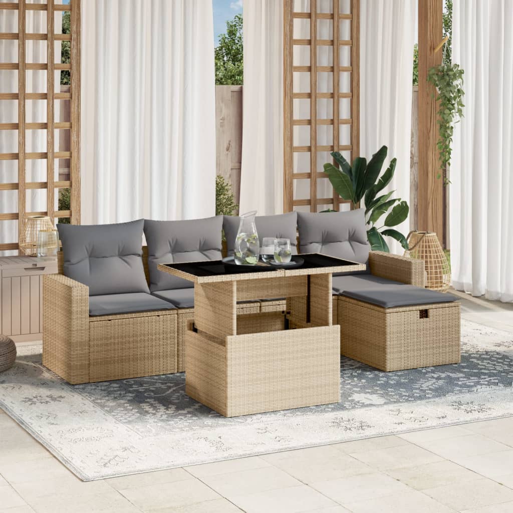 Set Divano da Giardino 6 pz con Cuscini Beige in Polyrattan - homemem39