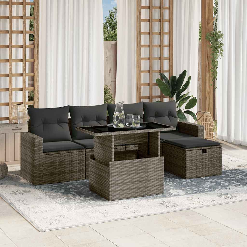 Set Divano da Giardino 6 pz con Cuscini Grigio in Polyrattan | homemem39