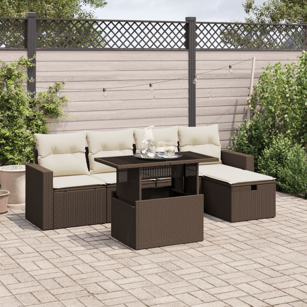 Set Divano da Giardino 6 pz con Cuscini Marrone in Polyrattan - homemem39