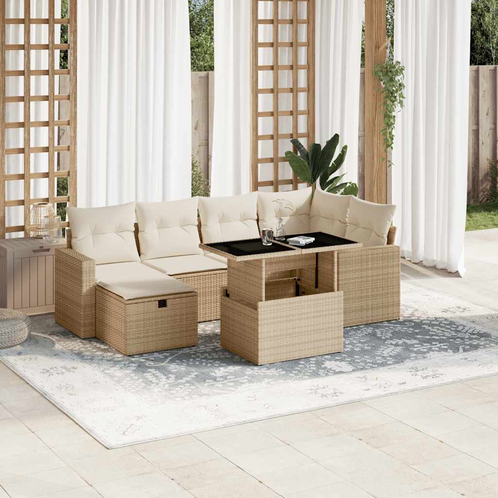 Set Divani da Giardino 7 pz con Cuscini Beige in Polyrattan - homemem39