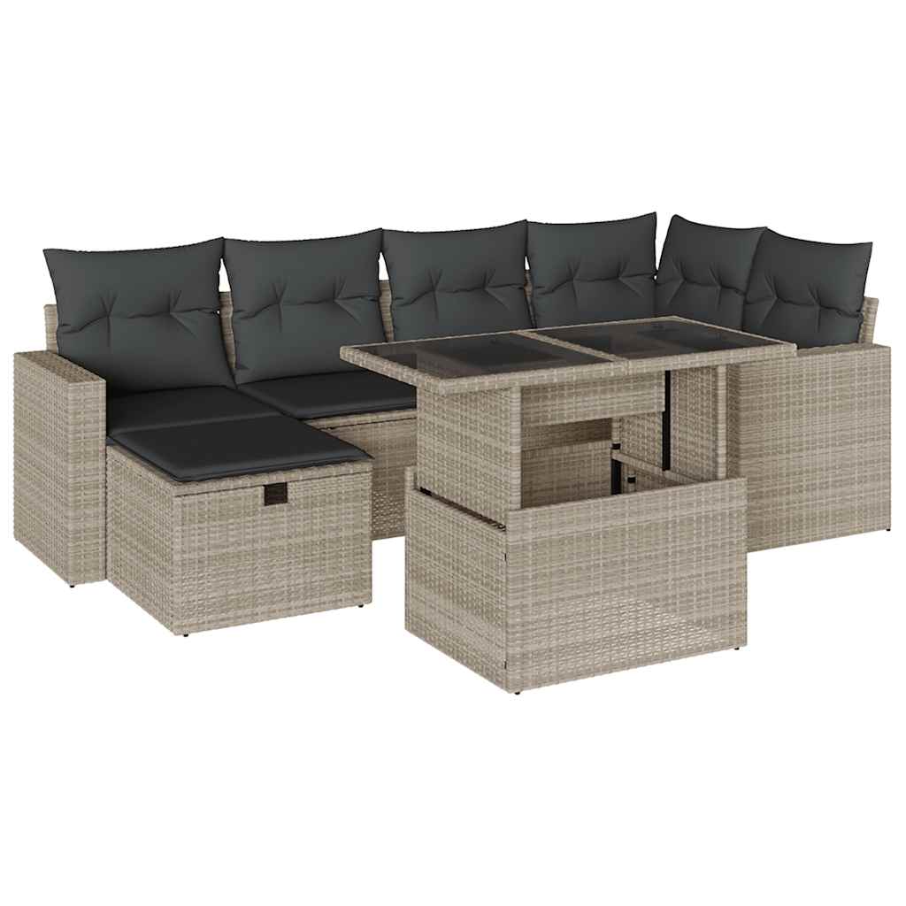 Set Divani da Giardino 7pz con Cuscini Grigio Chiaro Polyrattan - homemem39