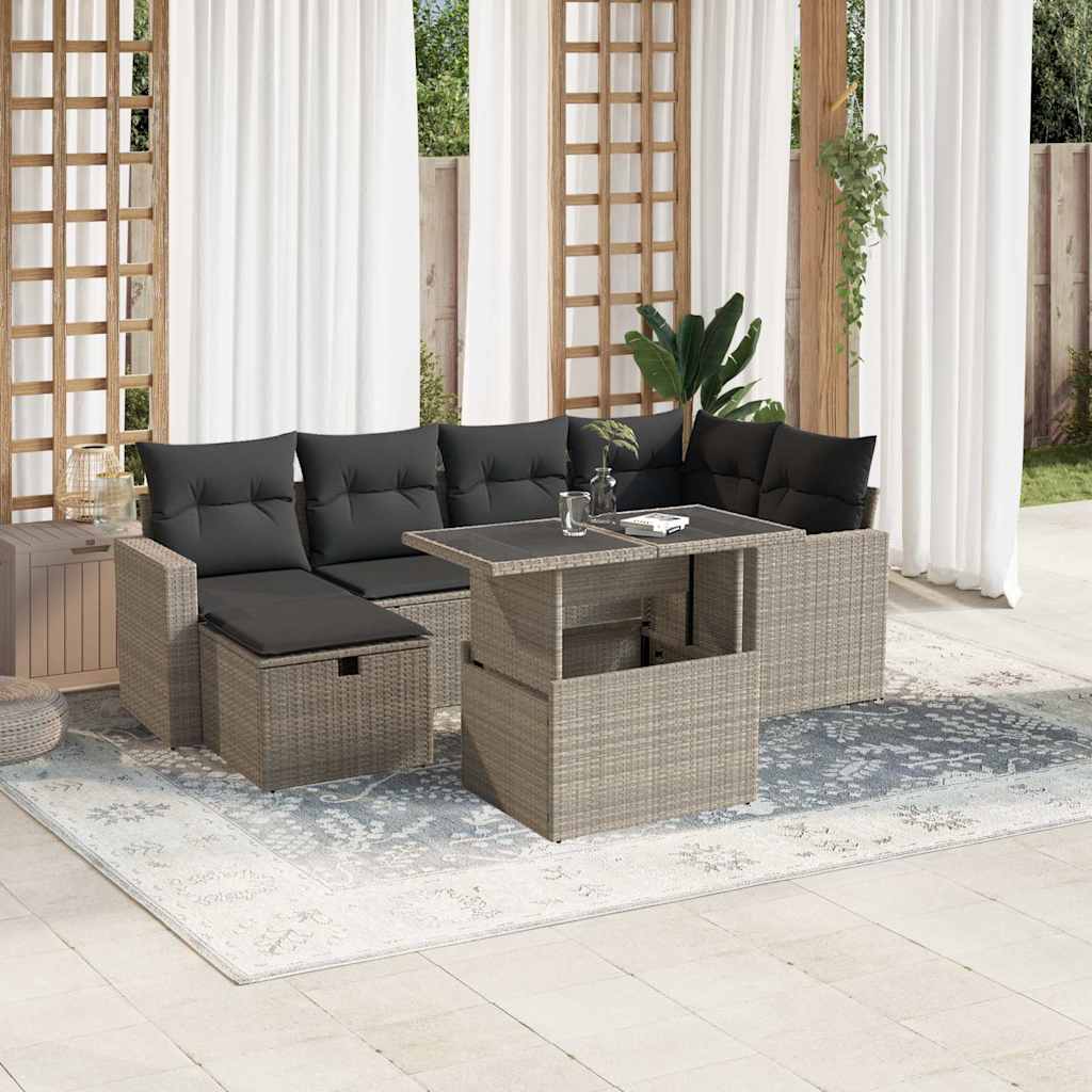 Set Divani da Giardino 7pz con Cuscini Grigio Chiaro Polyrattan - homemem39