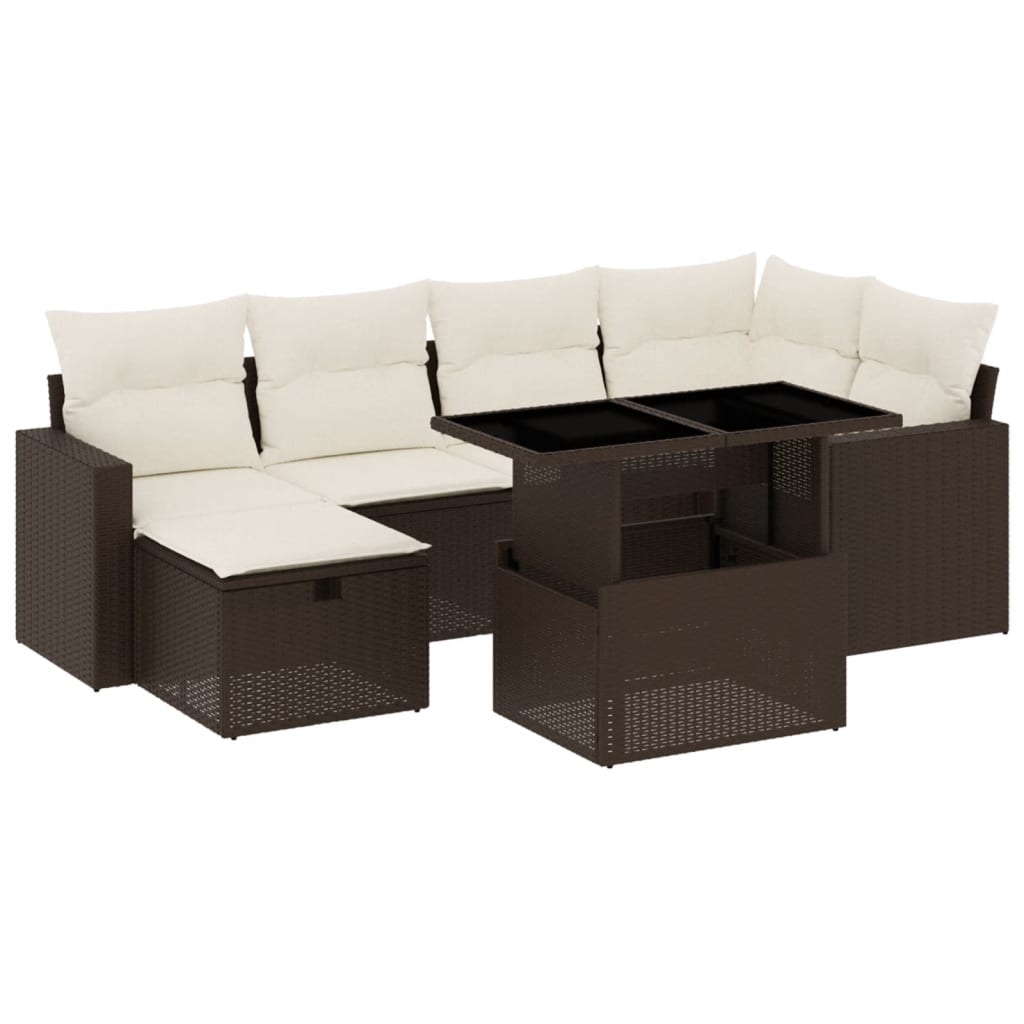 Set Divani da Giardino 7 pz con Cuscini Marrone in Polyrattan - homemem39
