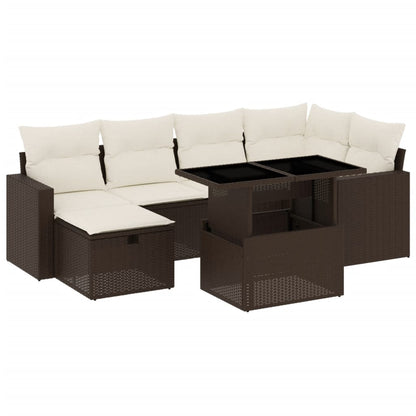 Set Divani da Giardino 7 pz con Cuscini Marrone in Polyrattan - homemem39