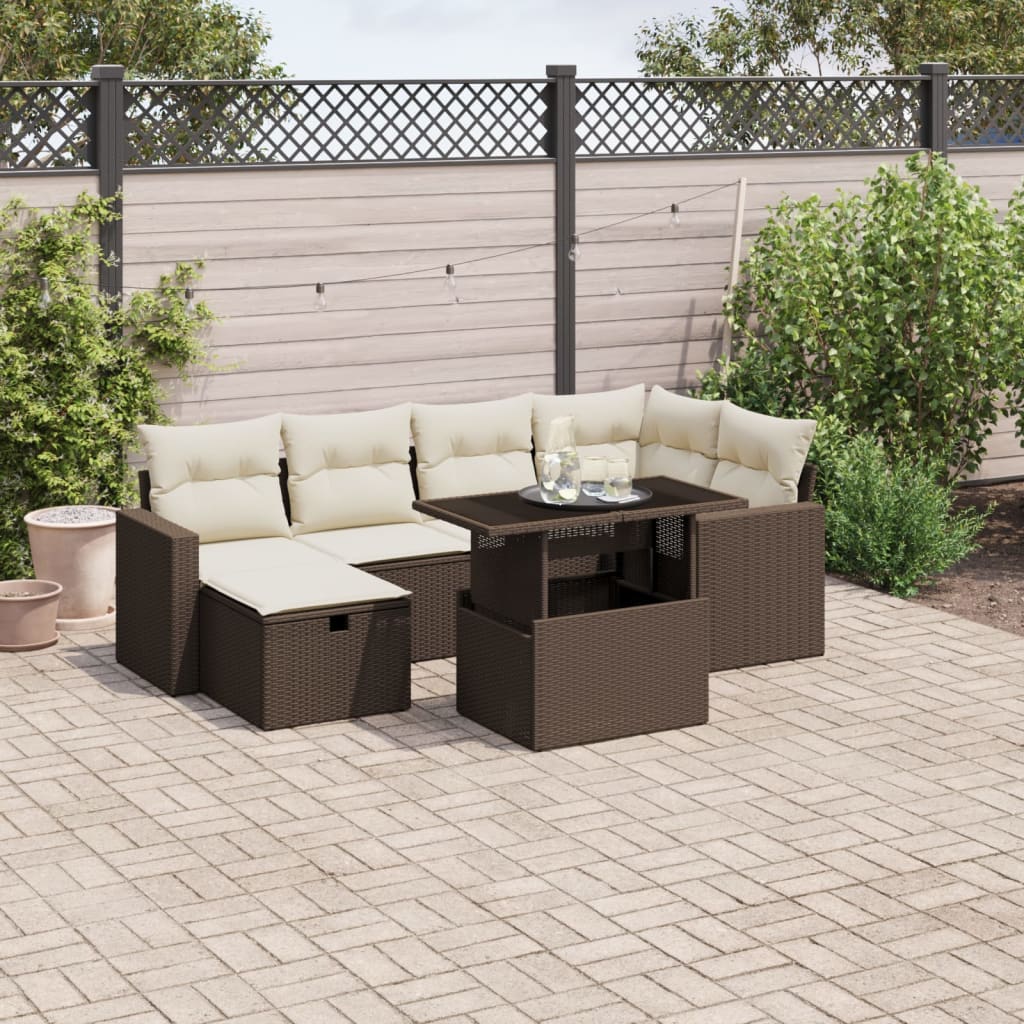 Set Divani da Giardino 7 pz con Cuscini Marrone in Polyrattan - homemem39