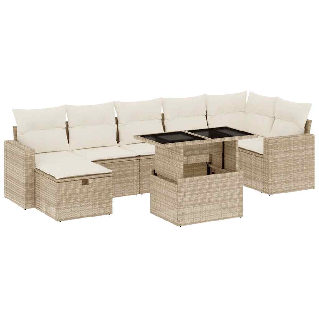 Set Divano da Giardino 8 pz con Cuscini Beige in Polyrattan - homemem39