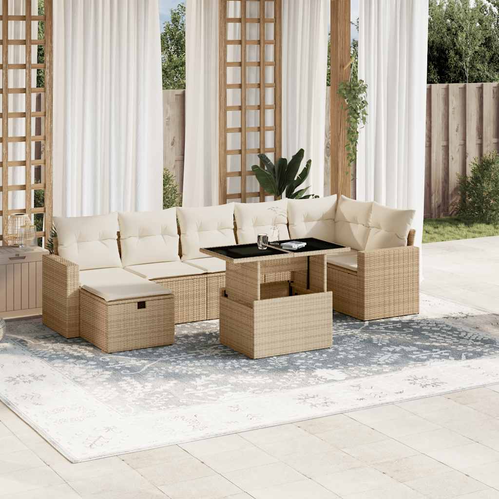 Set Divano da Giardino 8 pz con Cuscini Beige in Polyrattan | homemem39