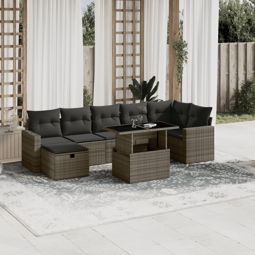 Set Divano da Giardino 8 pz con Cuscini Grigio in Polyrattan | homemem39