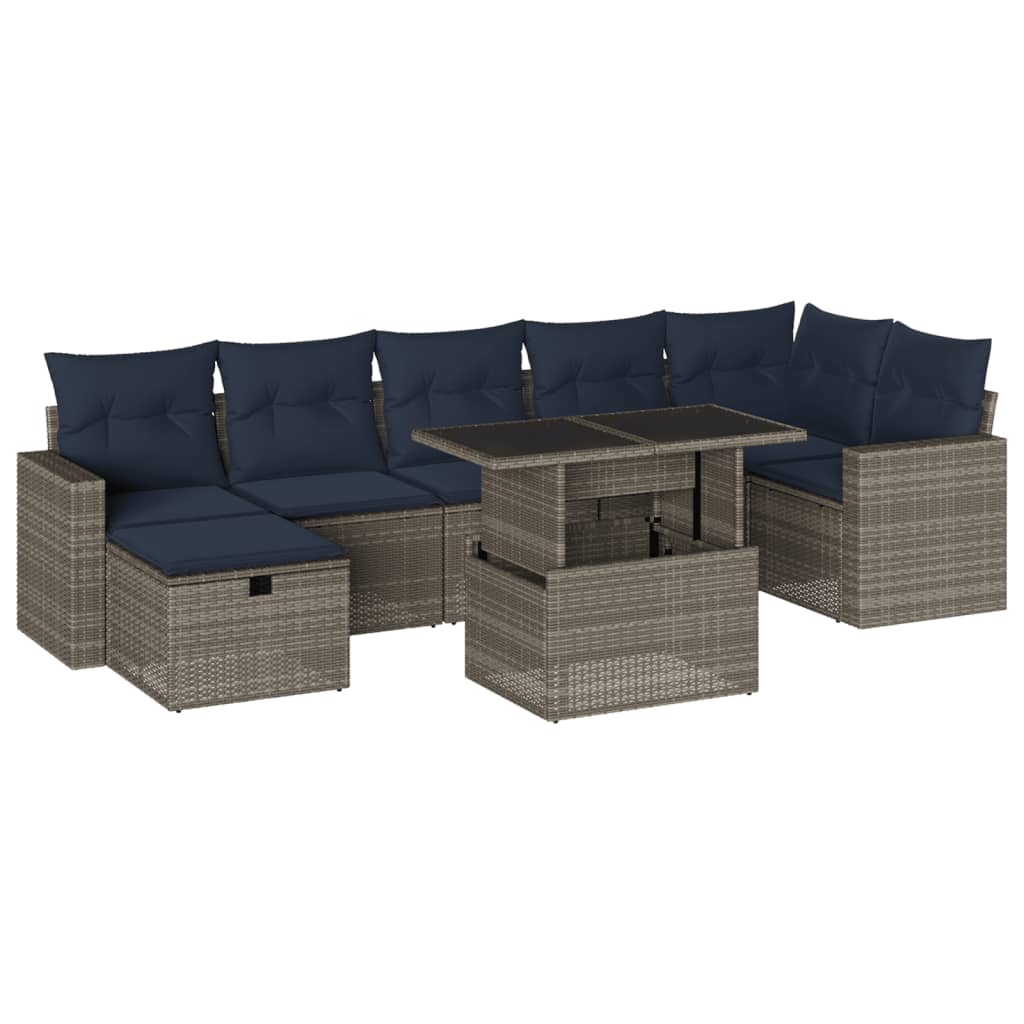 Set Divani da Giardino 8 pz con Cuscini Grigio in Polyrattan | homemem39