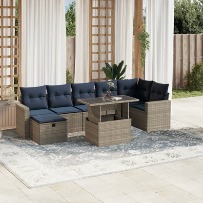 Set Divani da Giardino 8 pz con Cuscini Grigio in Polyrattan | homemem39