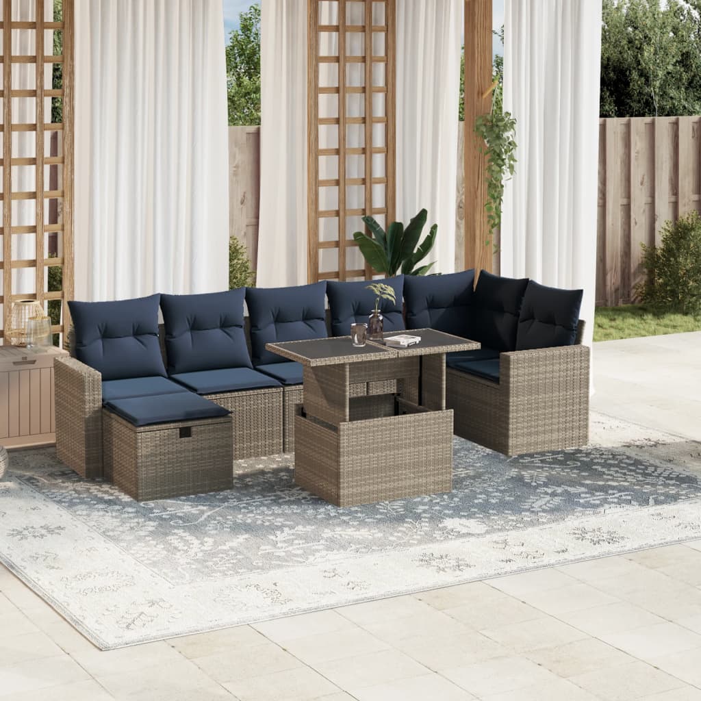 Set Divani da Giardino 8 pz con Cuscini Grigio in Polyrattan