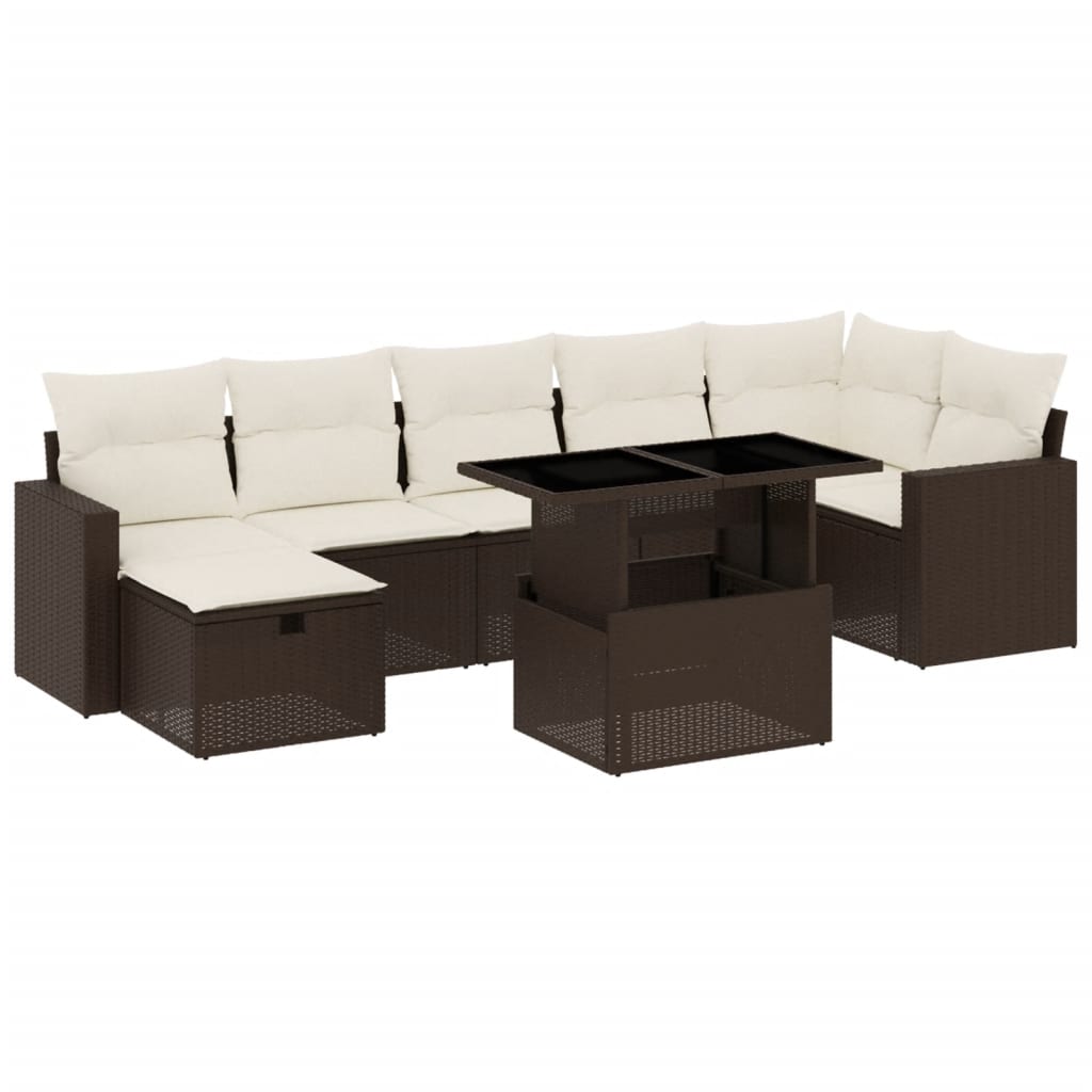 Set Divani da Giardino 8 pz con Cuscini Marrone in Polyrattan - homemem39