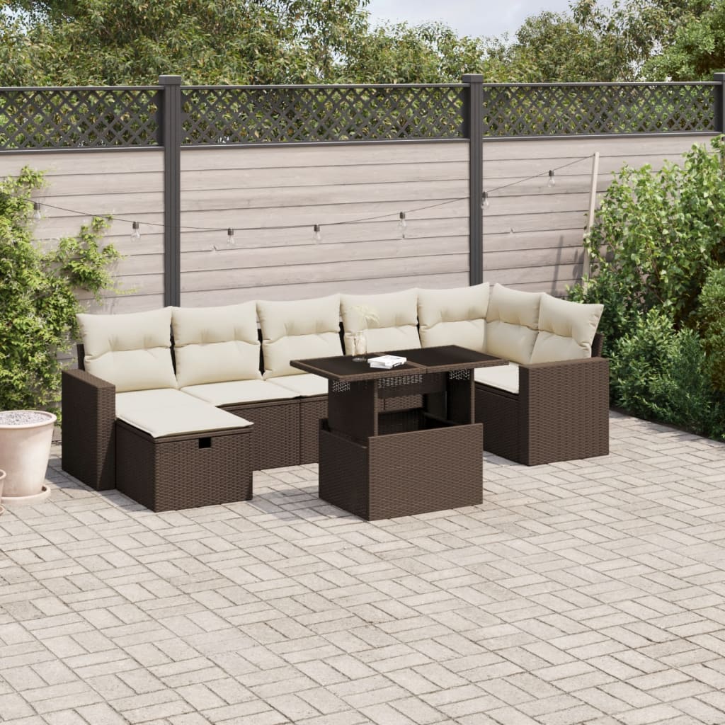 Set Divani da Giardino 8 pz con Cuscini Marrone in Polyrattan - homemem39