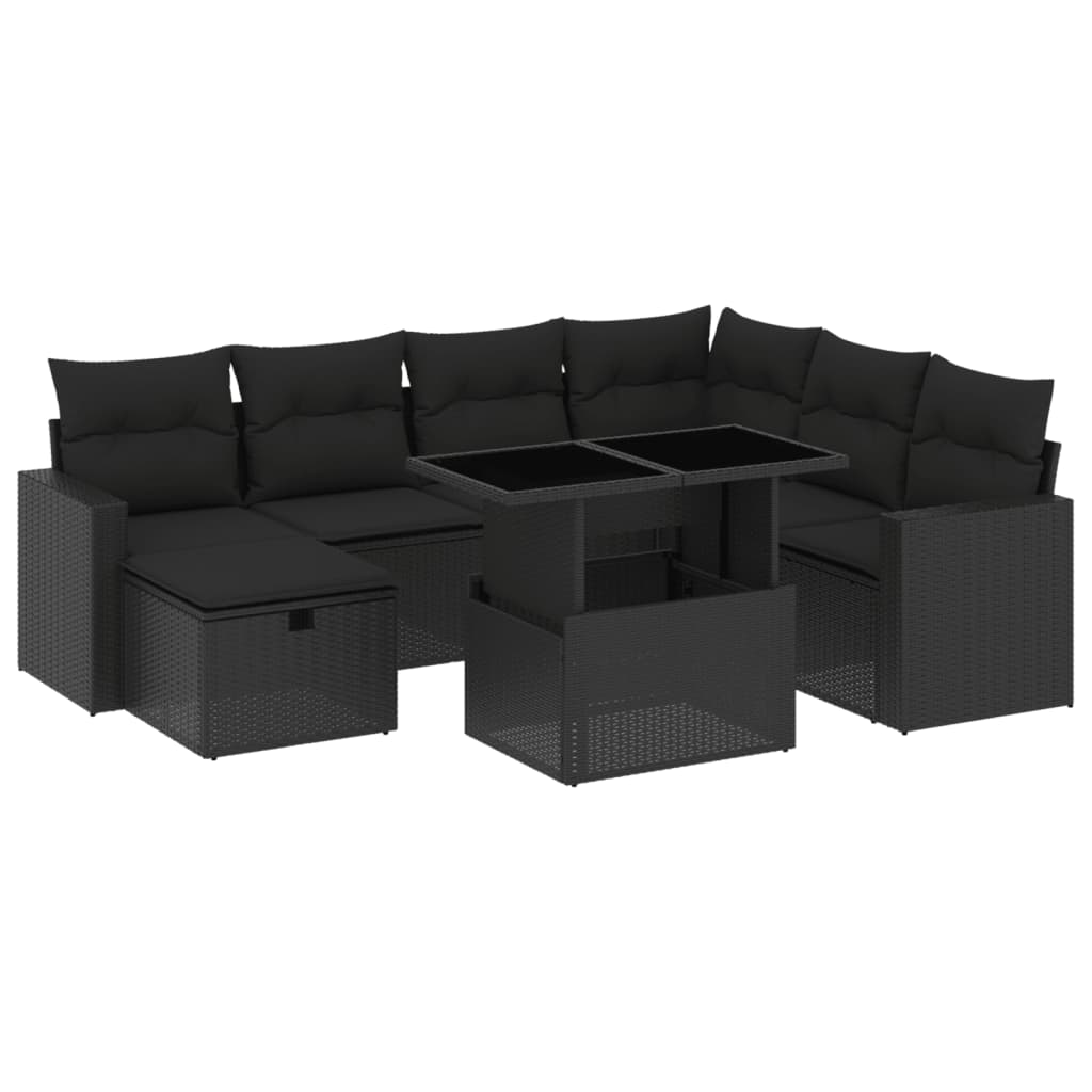 Set Divani da Giardino con Cuscini 8 pz Nero in Polyrattan | homemem39