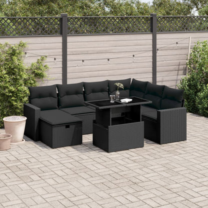 Set Divani da Giardino con Cuscini 8 pz Nero in Polyrattan | homemem39