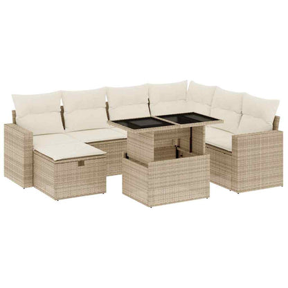 Set Divano da Giardino 8 pz con Cuscini Beige in Polyrattan - homemem39