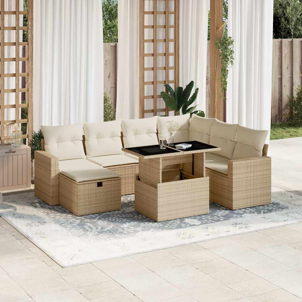 Set Divano da Giardino 8 pz con Cuscini Beige in Polyrattan - homemem39