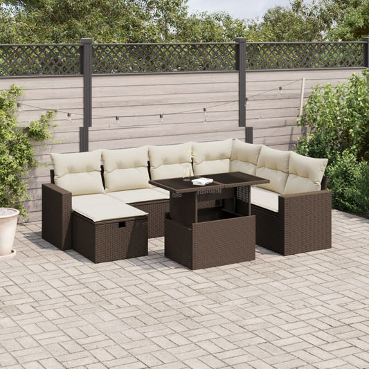 Set Divani da Giardino 8 pz con Cuscini Marrone in Polyrattan - homemem39