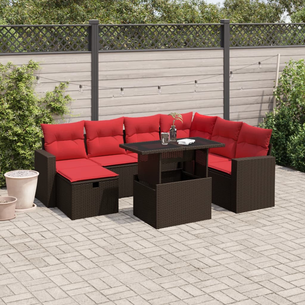 Set Divani da Giardino 8 pz con Cuscini Marrone in Polyrattan | homemem39