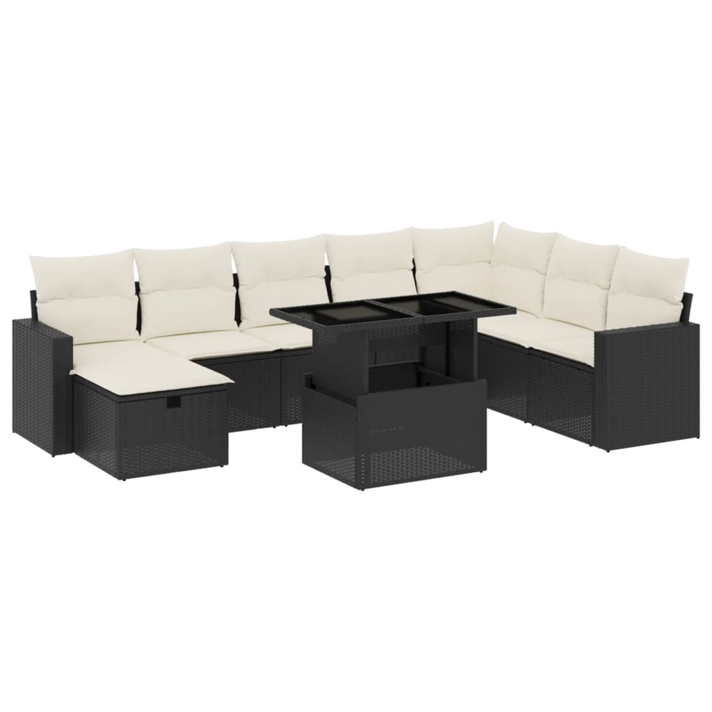 Set Divani da Giardino 9 pz con Cuscini Nero in Polyrattan - homemem39