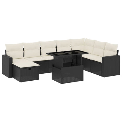 Set Divani da Giardino 9 pz con Cuscini Nero in Polyrattan - homemem39
