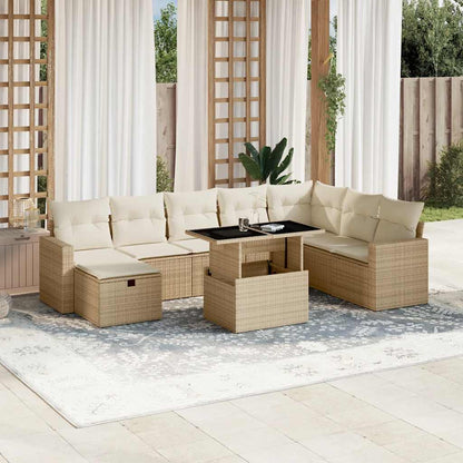 Set Divano da Giardino 9 pz con Cuscini Beige in Polyrattan | homemem39