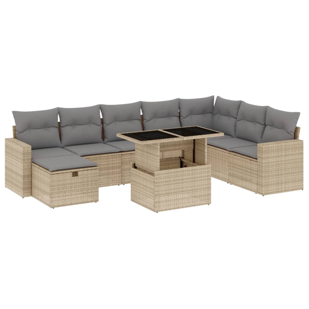 Set Divano da Giardino 9 pz con Cuscini Beige in Polyrattan - homemem39
