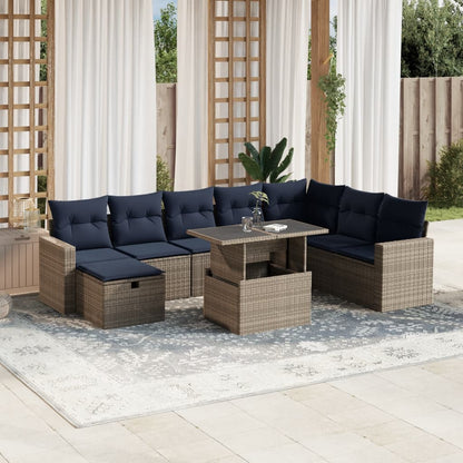 Set Divani da Giardino 9 pz con Cuscini Grigio in Polyrattan