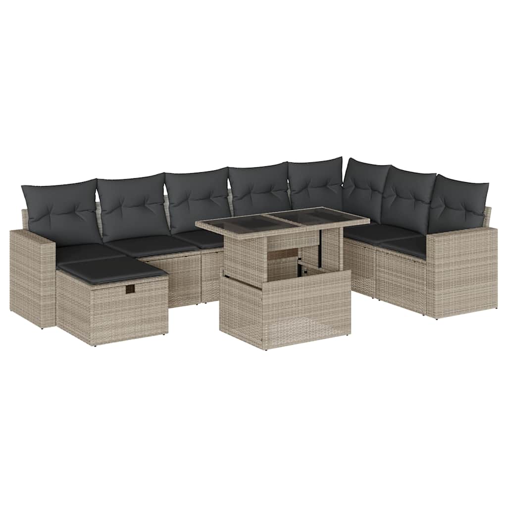 Set Divano da Giardino 9pz con Cuscini Grigio Chiaro Polyrattan - homemem39