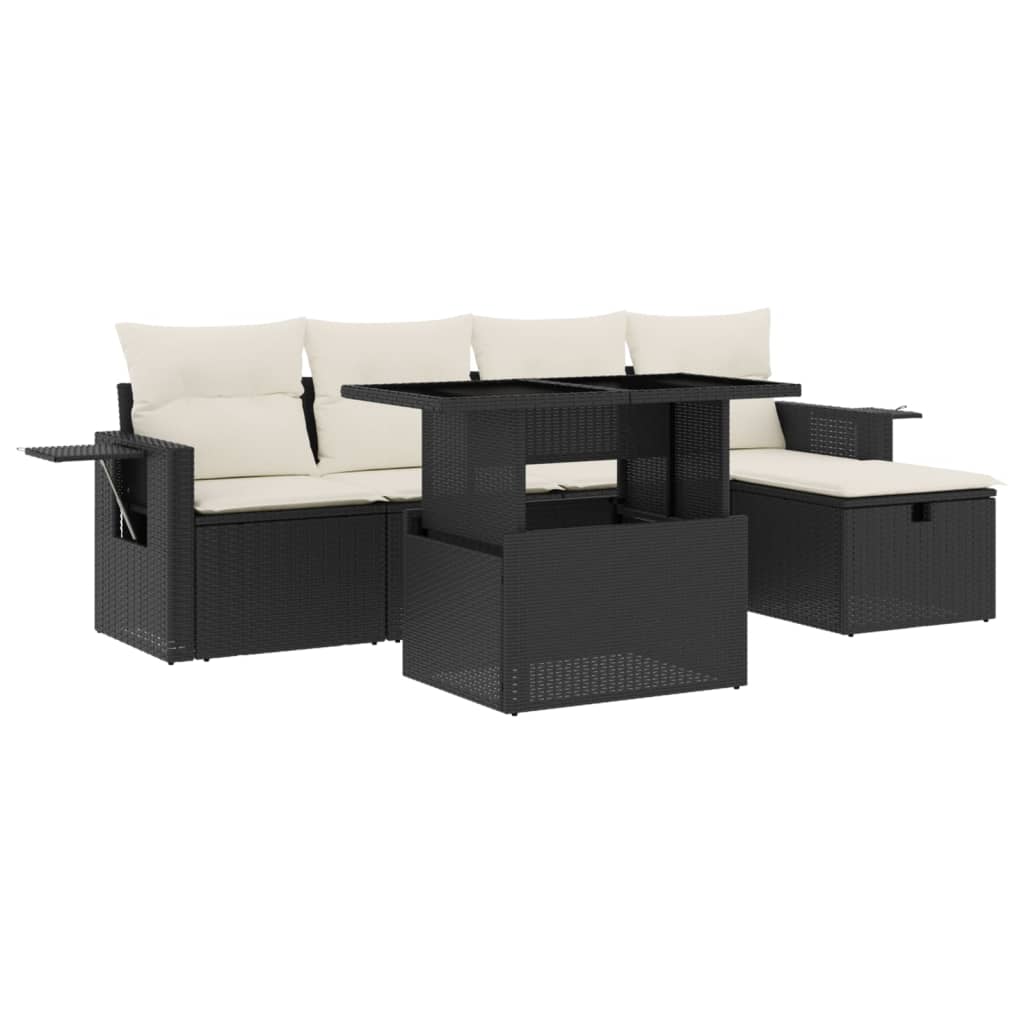 Set Divano da Giardino 6 pz con Cuscini Nero in Polyrattan | homemem39