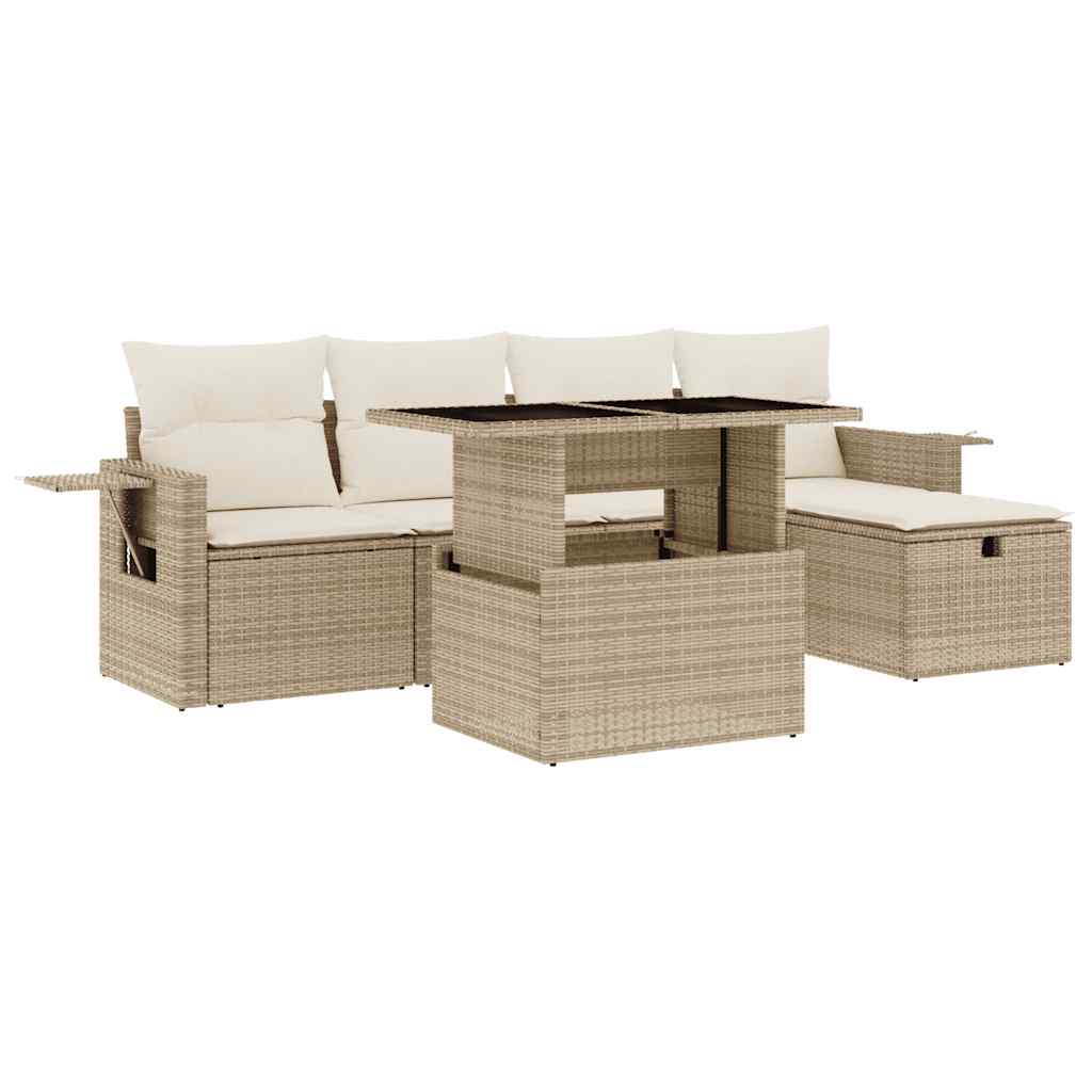 Set Divano da Giardino 6 pz con Cuscini Beige in Polyrattan - homemem39