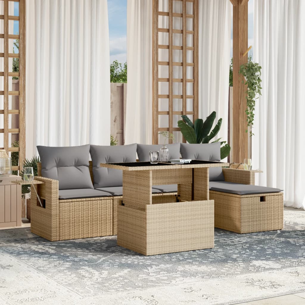 Set Divano da Giardino 6 pz con Cuscini Beige in Polyrattan - homemem39
