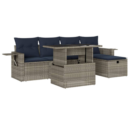 Set Divani da Giardino 6 pz con Cuscini Grigio in Polyrattan | homemem39